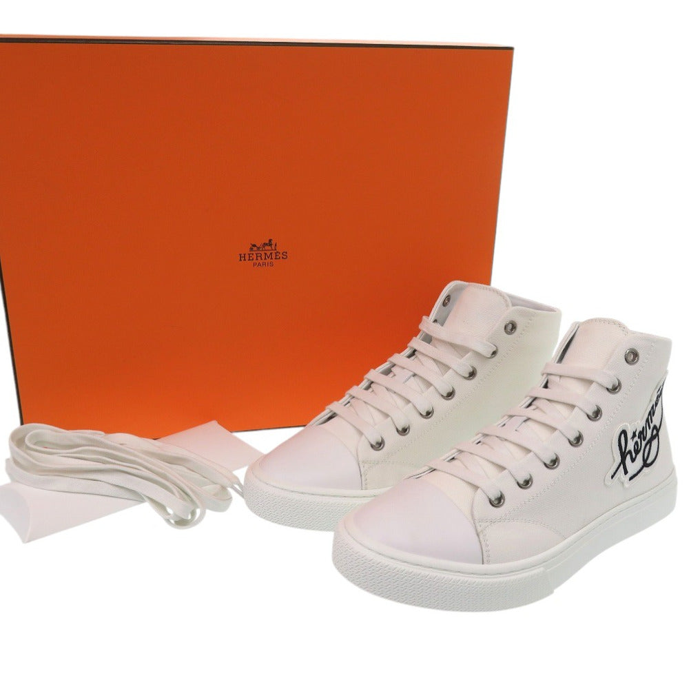HERMES sneakers 241178Z Cotton canvas white Illico embroidered patch high top Iriko Women 37 Used Authentic