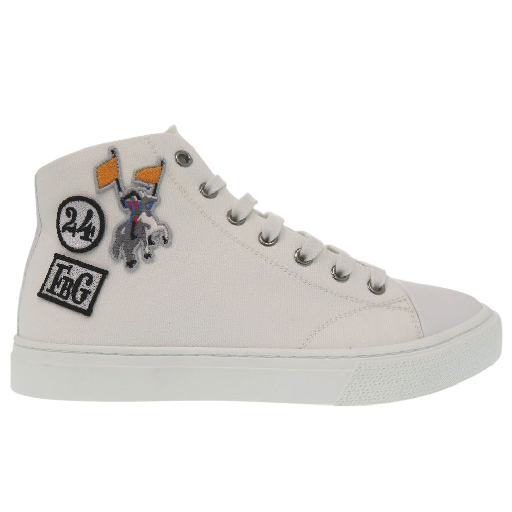 HERMES sneakers 241178Z Cotton canvas white Illico embroidered patch high top Iriko Women 37 Used Authentic
