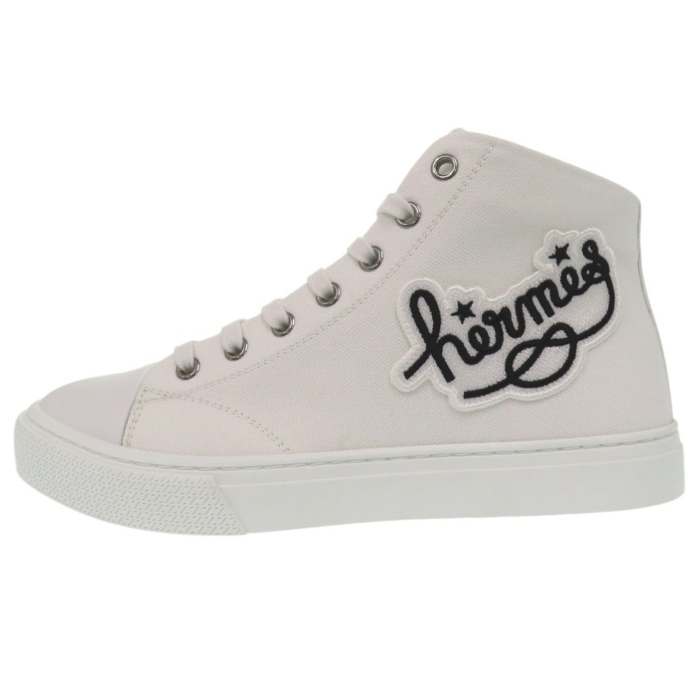 HERMES sneakers 241178Z Cotton canvas white Illico embroidered patch high top Iriko Women 37 Used Authentic