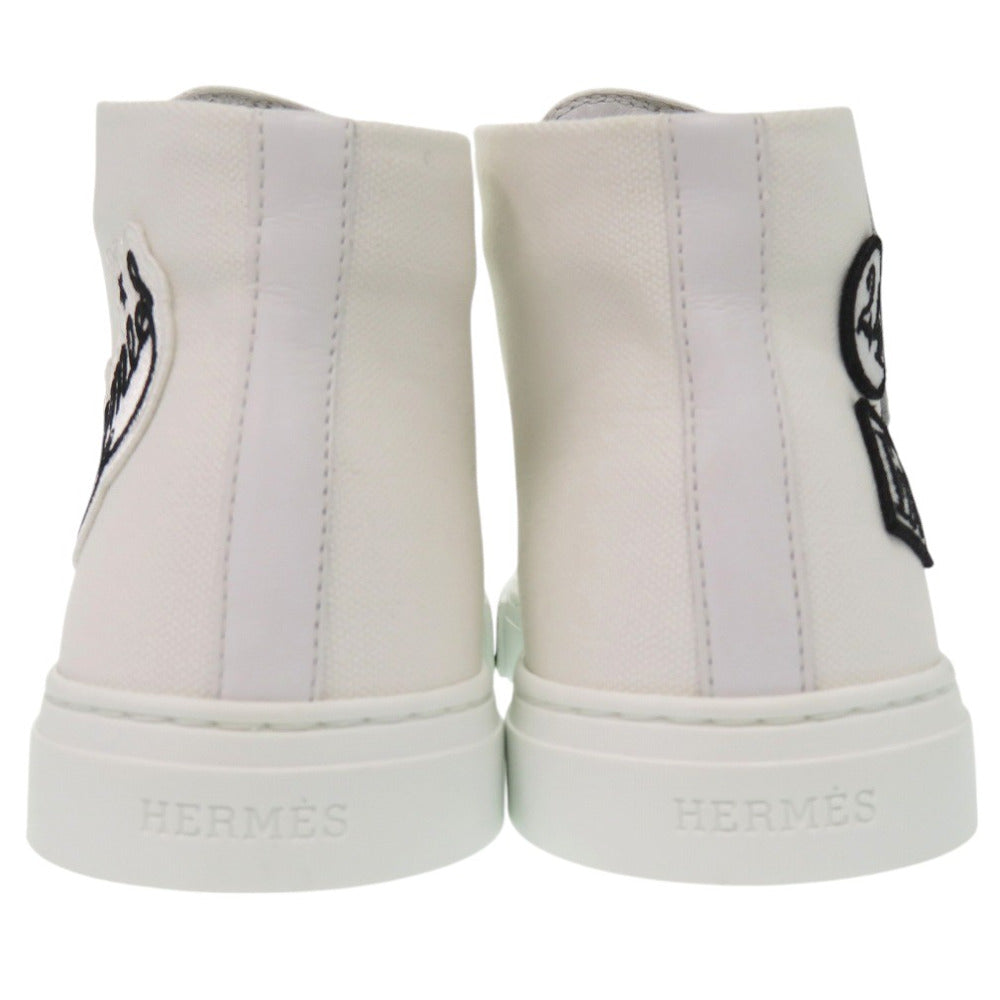 HERMES sneakers 241178Z Cotton canvas white Illico embroidered patch high top Iriko Women 37 Used Authentic