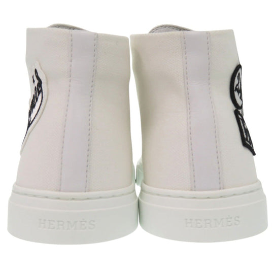 HERMES sneakers 241178Z Cotton canvas white Illico embroidered patch high top Iriko Women 37 Used Authentic