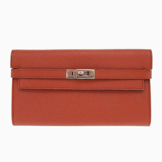 HERMES Long Wallet Purse Epsom Brick Kelly wallet Women Used Authentic