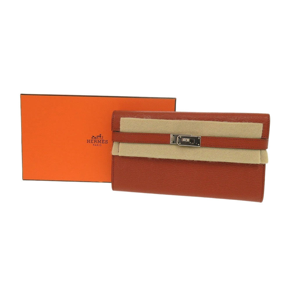 HERMES Long Wallet Purse Epsom Brick Kelly wallet Women Used Authentic