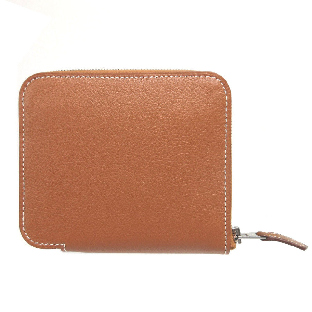HERMES Coin case Evercolor, Silk gold Azap silk in compact unisex(Unisex) Used Authentic