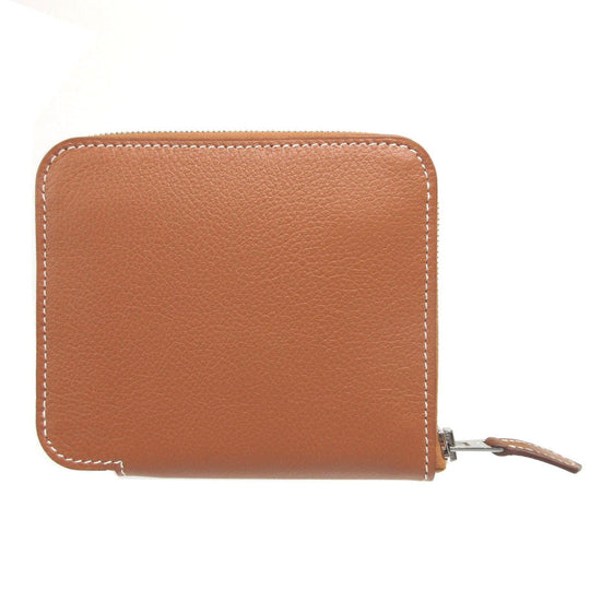 HERMES Coin case Evercolor, Silk gold Azap silk in compact unisex(Unisex) Used Authentic