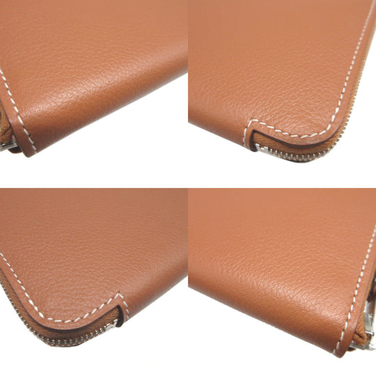 HERMES Coin case Evercolor, Silk gold Azap silk in compact unisex(Unisex) Used Authentic