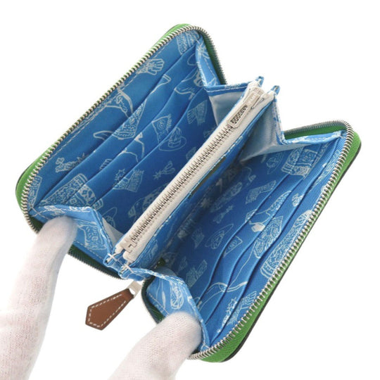 HERMES Coin case Epsom Vert Yucca Azap silk in compact Women Used Authentic