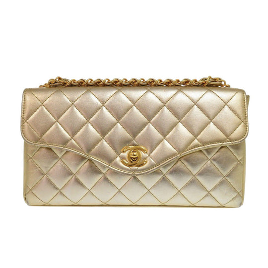 CHANEL Handbag lambskin gold COCO Mark Chain Matrasse Women Used Authentic