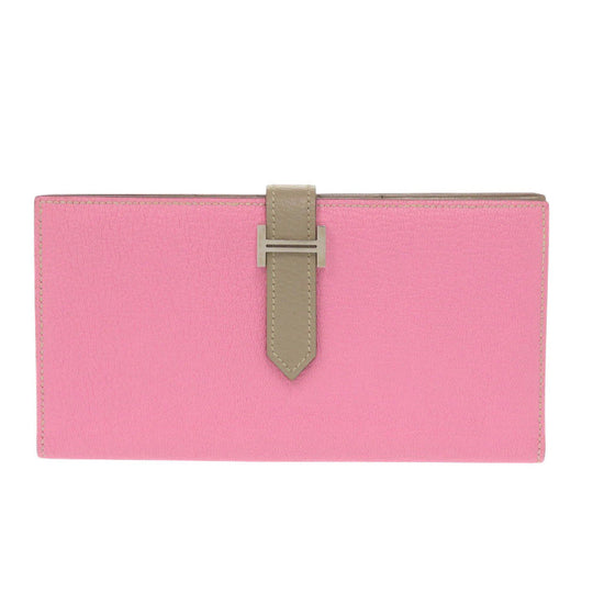 HERMES Long Wallet Purse Shave pink Beansufla Women Used Authentic