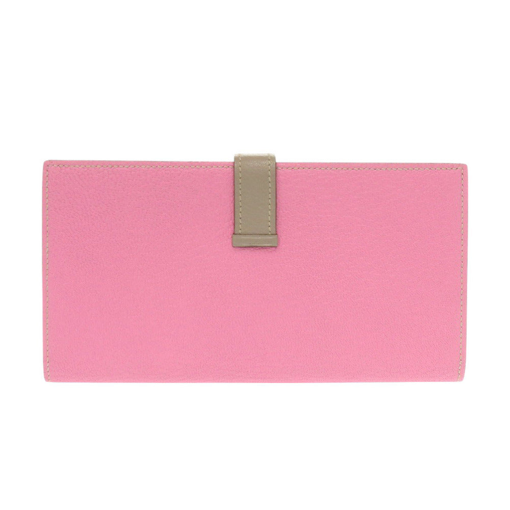HERMES Long Wallet Purse Shave pink Beansufla Women Used Authentic