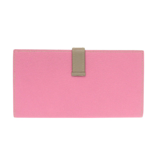 HERMES Long Wallet Purse Shave pink Beansufla Women Used Authentic