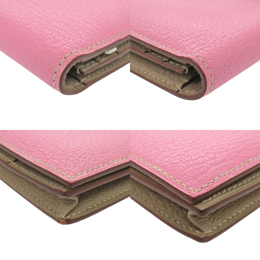 HERMES Long Wallet Purse Shave pink Beansufla Women Used Authentic
