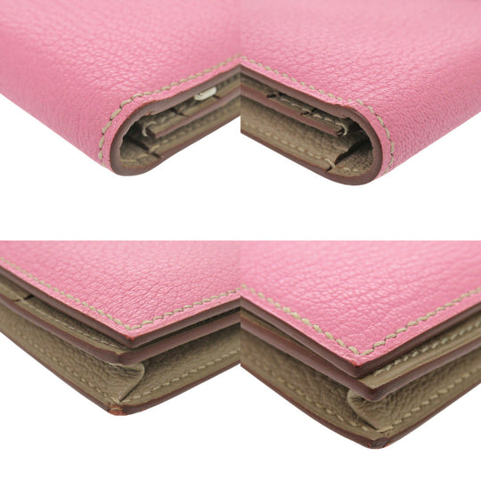 HERMES Long Wallet Purse Shave pink Beansufla Women Used Authentic