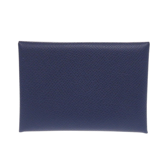 HERMES Card Case Epsom Blue Safir Calvi Duo Verso Women Used Authentic
