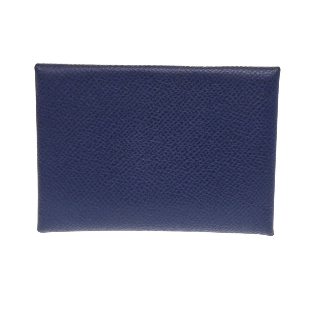 HERMES Card Case Epsom Blue Safir Calvi Duo Verso Women Used Authentic