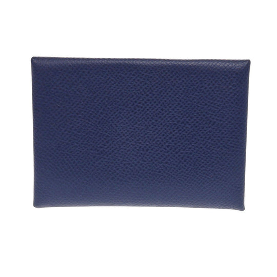 HERMES Card Case Epsom Blue Safir Calvi Duo Verso Women Used Authentic