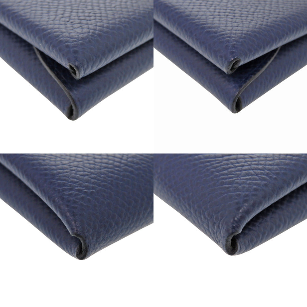 HERMES Card Case Epsom Blue Safir Calvi Duo Verso Women Used Authentic