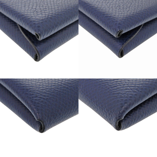 HERMES Card Case Epsom Blue Safir Calvi Duo Verso Women Used Authentic