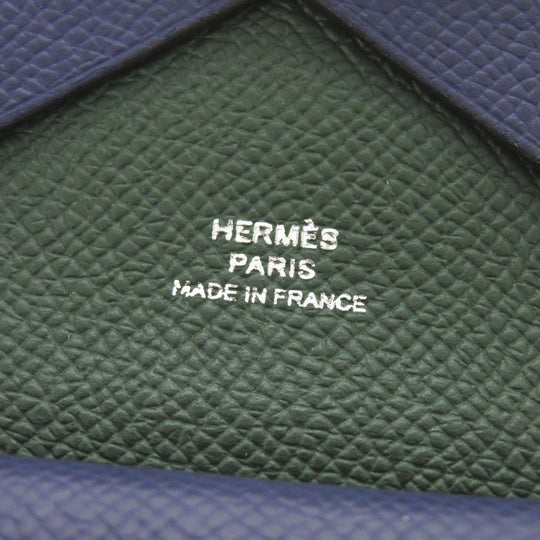 HERMES Card Case Epsom Blue Safir Calvi Duo Verso Women Used Authentic