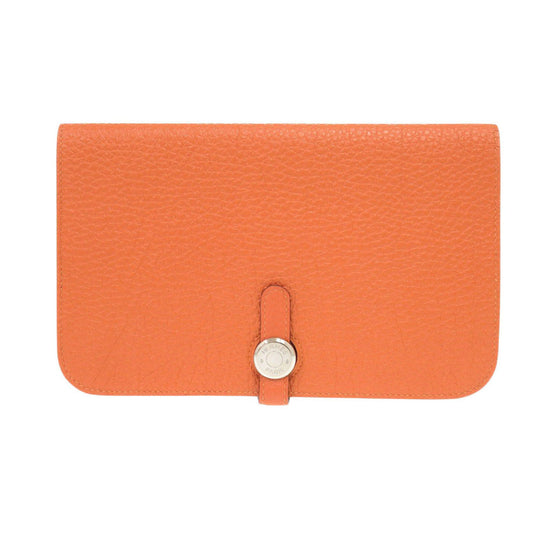 HERMES Long Wallet Purse Togo Orange Dogon Duo GM Women Used Authentic