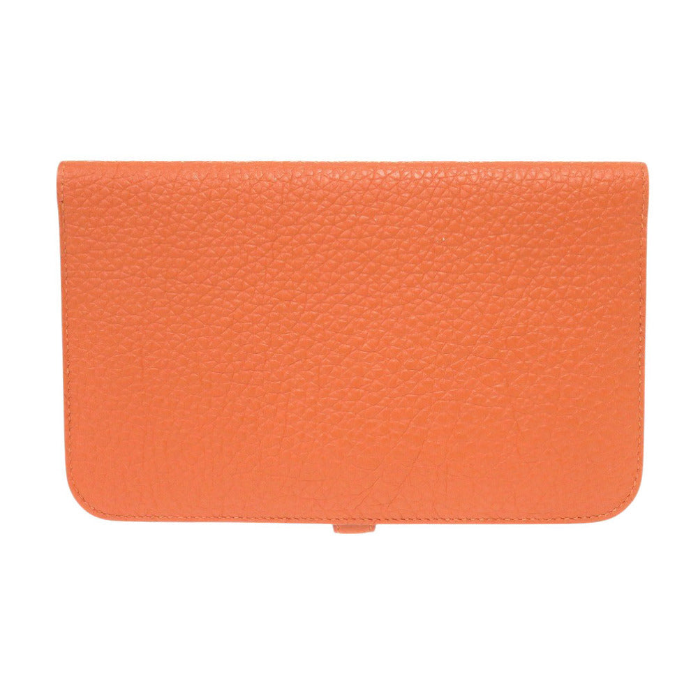 HERMES Long Wallet Purse Togo Orange Dogon Duo GM Women Used Authentic