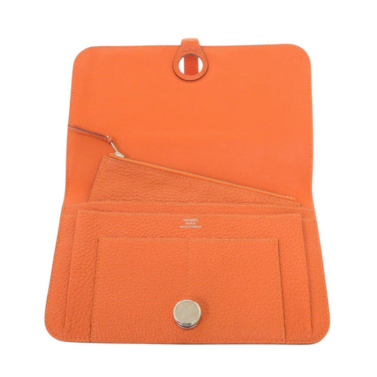 HERMES Long Wallet Purse Togo Orange Dogon Duo GM Women Used Authentic