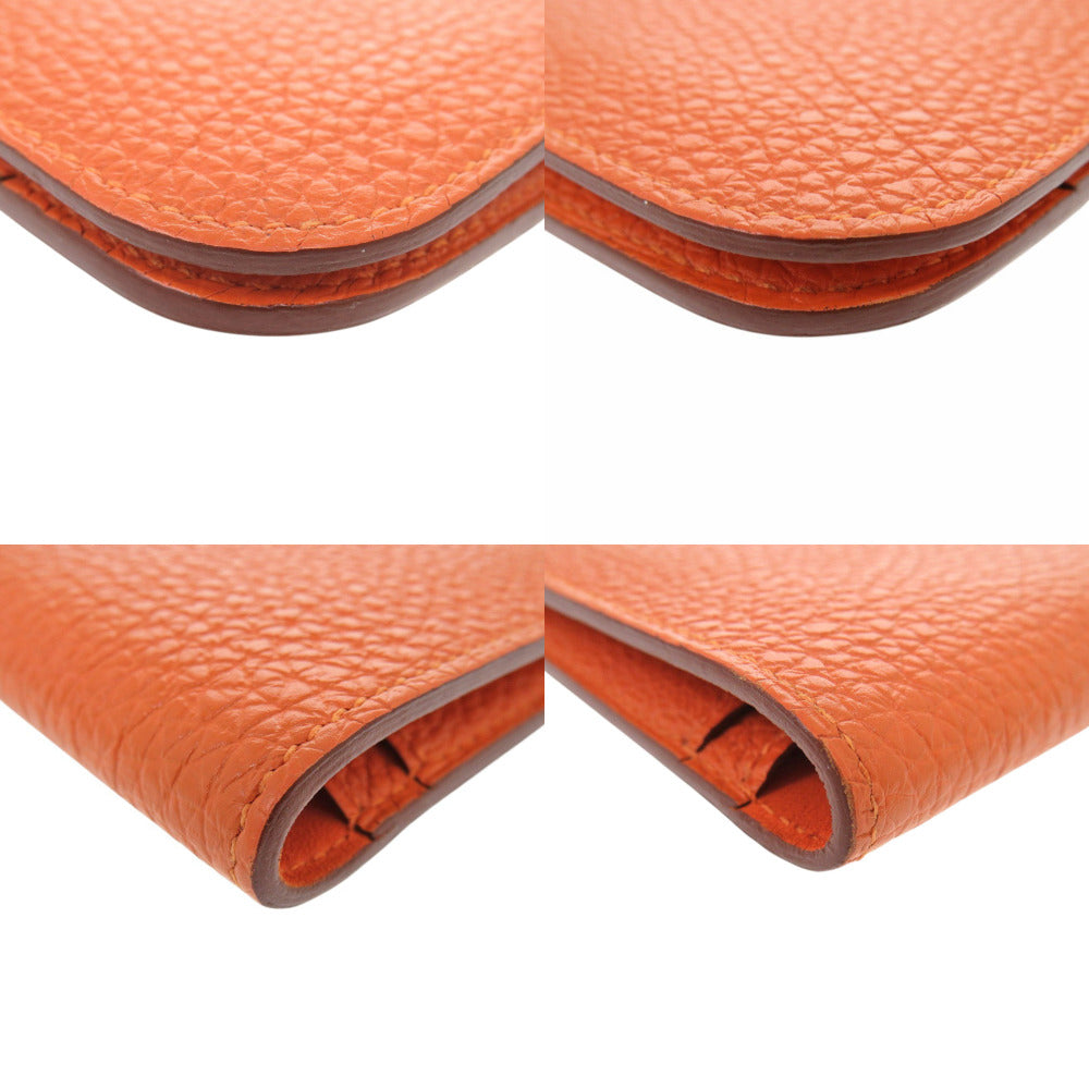HERMES Long Wallet Purse Togo Orange Dogon Duo GM Women Used Authentic