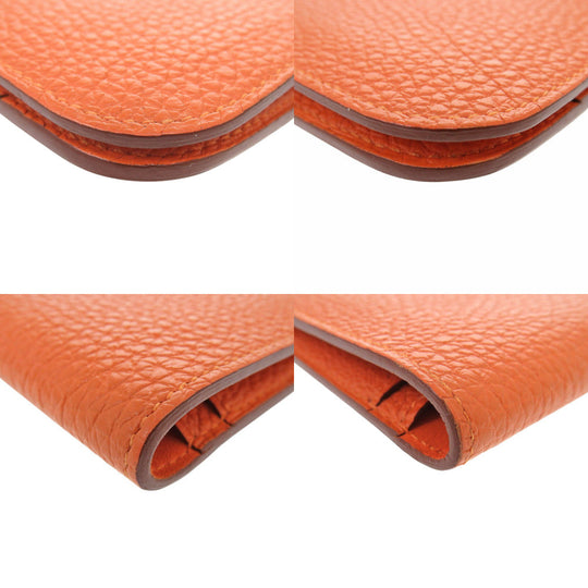 HERMES Long Wallet Purse Togo Orange Dogon Duo GM Women Used Authentic
