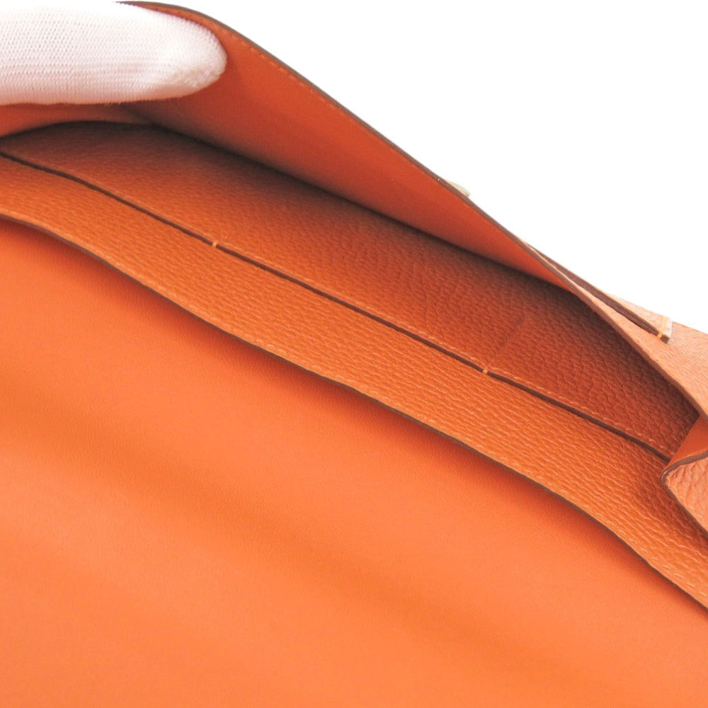 HERMES Long Wallet Purse Togo Orange Dogon Duo GM Women Used Authentic