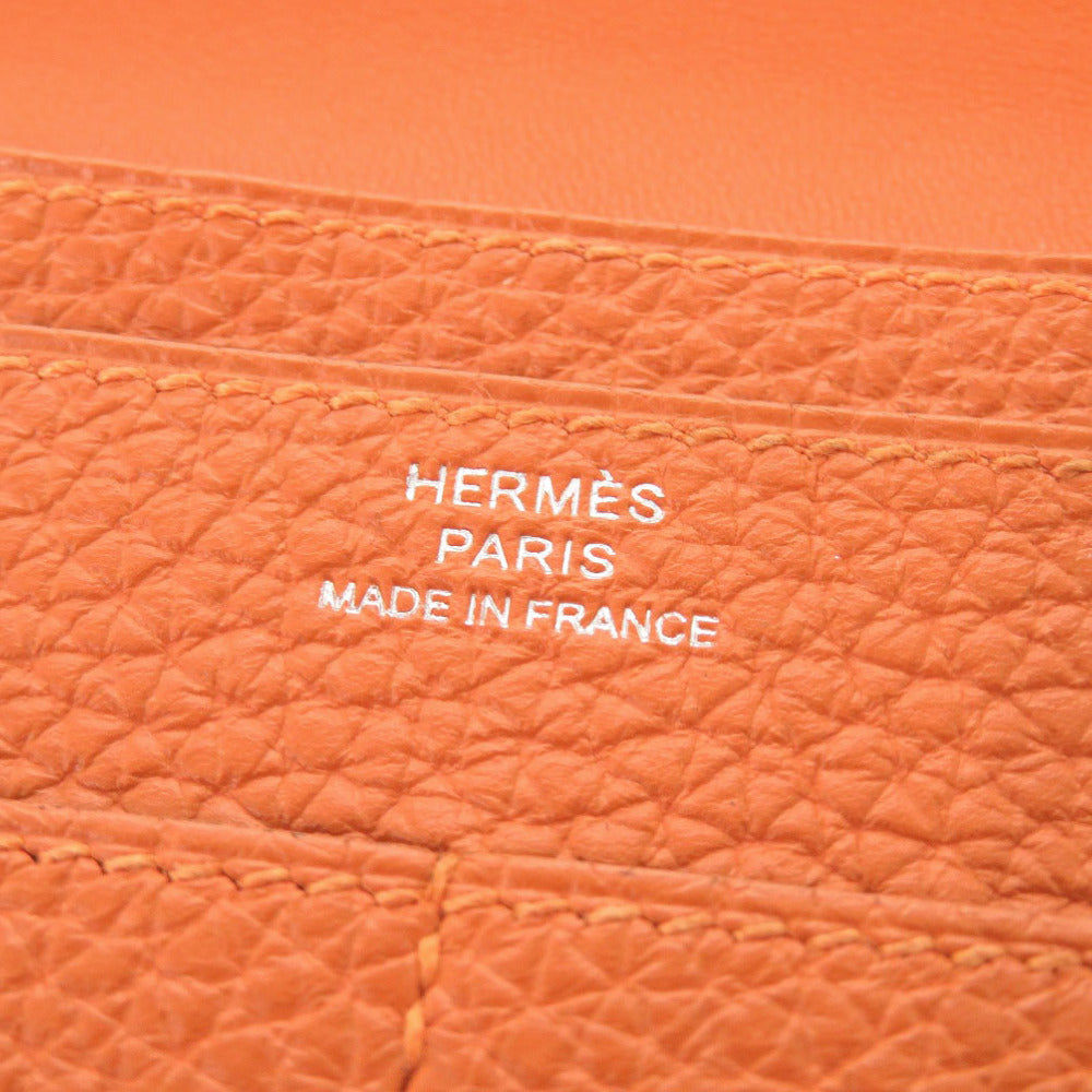 HERMES Long Wallet Purse Togo Orange Dogon Duo GM Women Used Authentic
