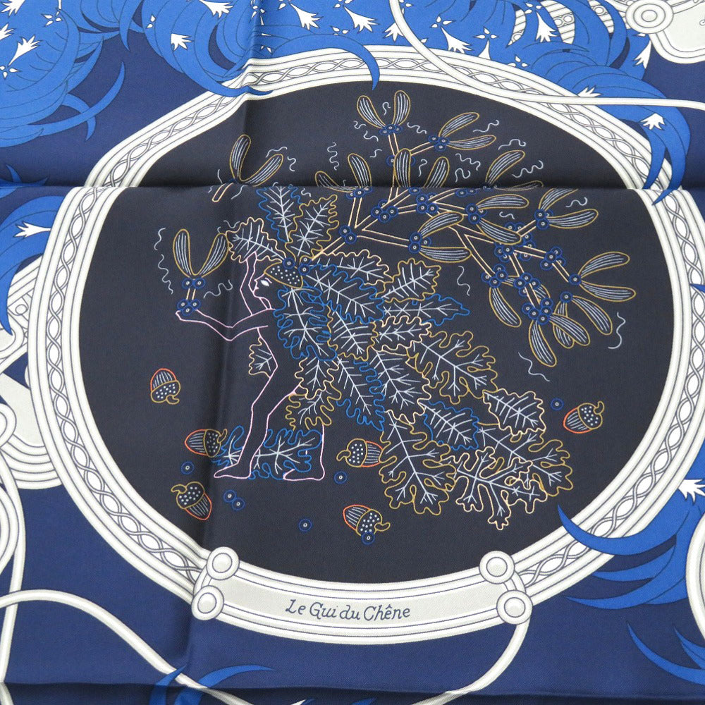 HERMES scarf silk blue Carre90 LEGENDE BRODEE A legend woven with embroidery