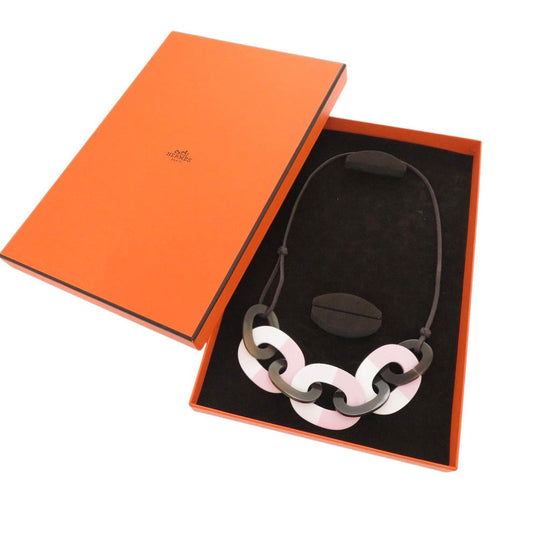 HERMES Necklace Buffalo Horn, Lacquer Brown Caramba Women Used Authentic