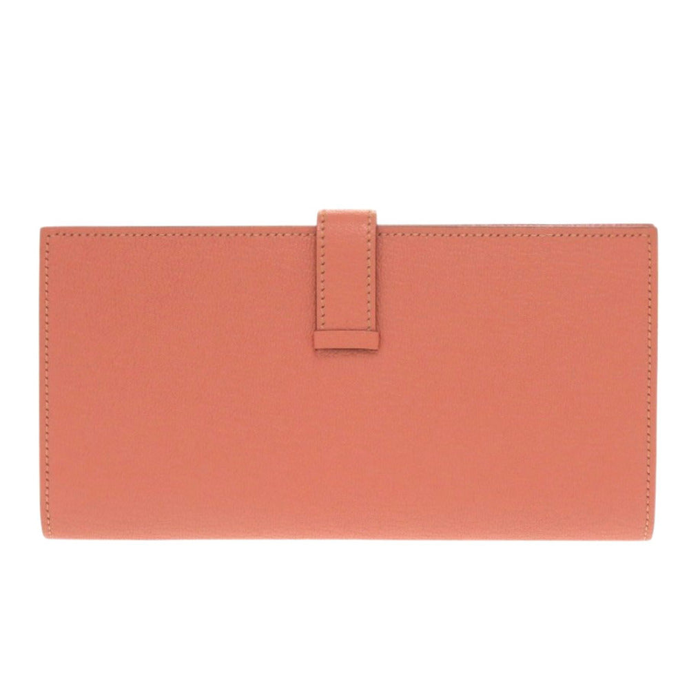 HERMES Long Wallet Purse Taurillon Clemence Rose tea Beansufla Women Used Authentic