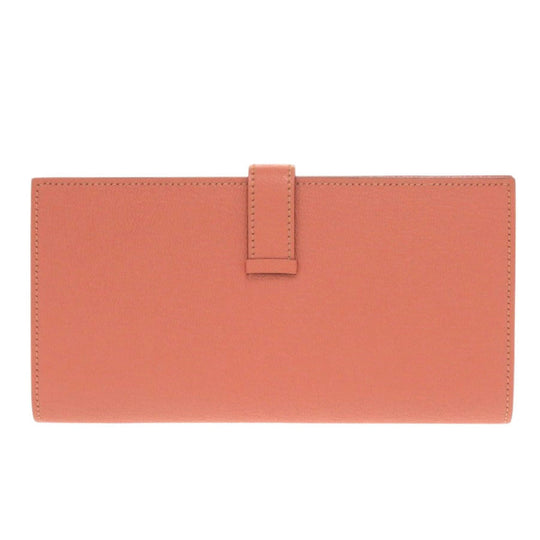 HERMES Long Wallet Purse Taurillon Clemence Rose tea Beansufla Women Used Authentic