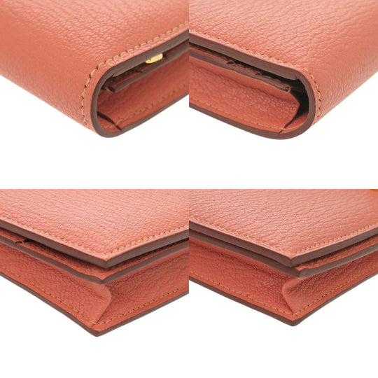 HERMES Long Wallet Purse Taurillon Clemence Rose tea Beansufla Women Used Authentic