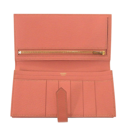 HERMES Long Wallet Purse Taurillon Clemence Rose tea Beansufla Women Used Authentic