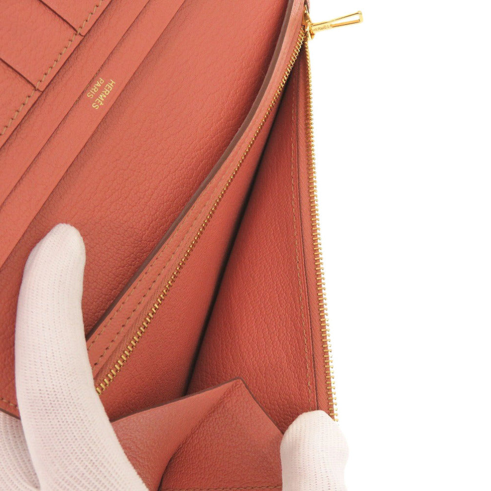 HERMES Long Wallet Purse Taurillon Clemence Rose tea Beansufla Women Used Authentic