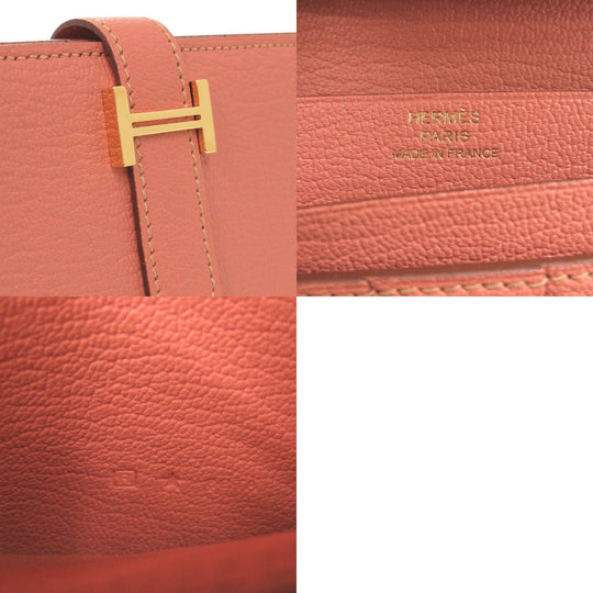 HERMES Long Wallet Purse Taurillon Clemence Rose tea Beansufla Women Used Authentic