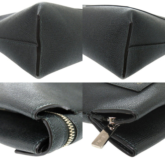 Valextra Clutch bag Calfskin Dark green business bag envelope unisex(Unisex) Used Authentic