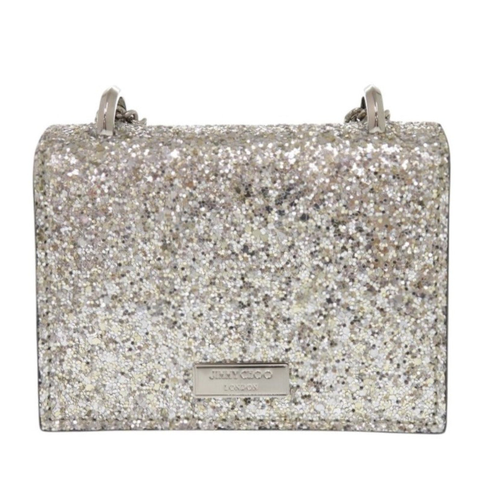 JIMMY CHOO Shoulder Bag leather Silver Mini Paris Glitter Women Used Authentic