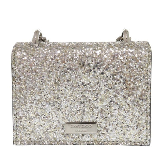JIMMY CHOO Shoulder Bag leather Silver Mini Paris Glitter Women Used Authentic