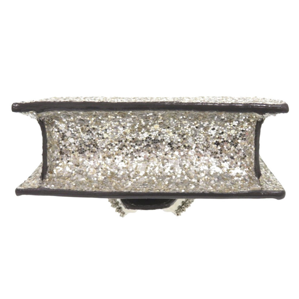 JIMMY CHOO Shoulder Bag leather Silver Mini Paris Glitter Women Used Authentic
