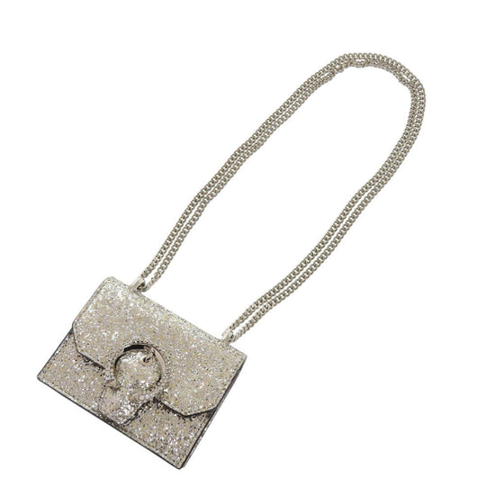 JIMMY CHOO Shoulder Bag leather Silver Mini Paris Glitter Women Used Authentic