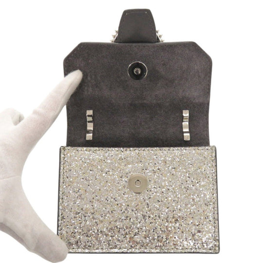 JIMMY CHOO Shoulder Bag leather Silver Mini Paris Glitter Women Used Authentic