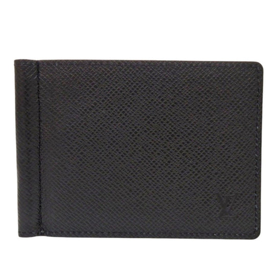 LOUIS VUITTON Card Case M62978 Taiga, Leather black Money clip Portefeuille pans mens Used Authentic