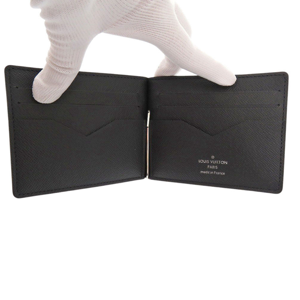 LOUIS VUITTON Card Case M62978 Taiga, Leather black Money clip Portefeuille pans mens Used Authentic