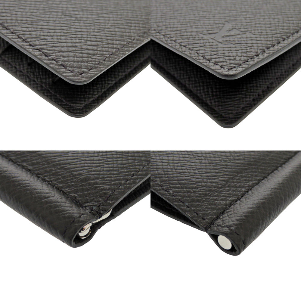 LOUIS VUITTON Card Case M62978 Taiga, Leather black Money clip Portefeuille pans mens Used Authentic