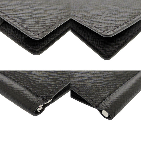 LOUIS VUITTON Card Case M62978 Taiga, Leather black Money clip Portefeuille pans mens Used Authentic