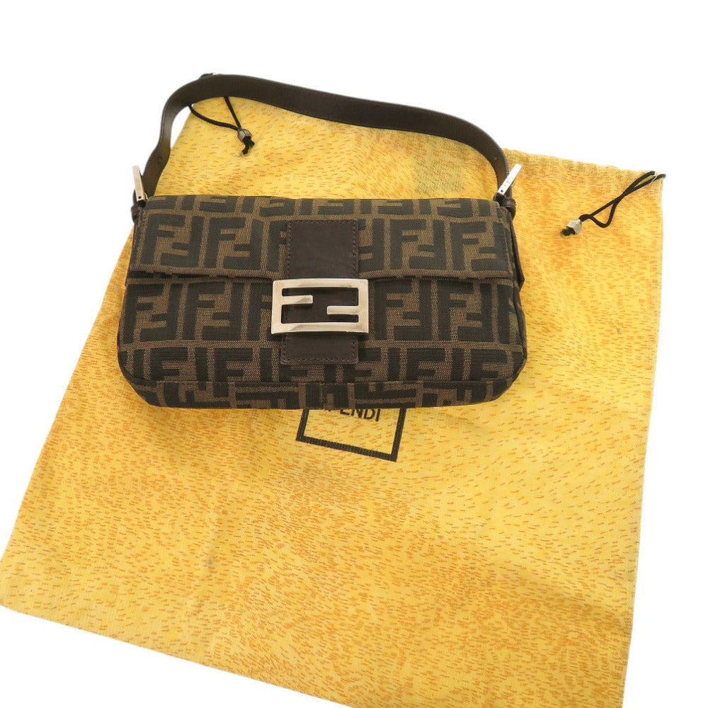 FENDI Shoulder Bag Canvas, Leather Brown One Shoulder Bag Mamma Bucket Zucca Pattern Women Used Authentic