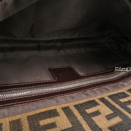FENDI Shoulder Bag Canvas, Leather Brown One Shoulder Bag Mamma Bucket Zucca Pattern Women Used Authentic